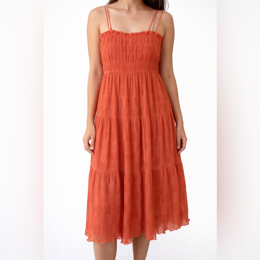 By the River Orange Tiered Maxi Dress Large Boho Flowy Summer